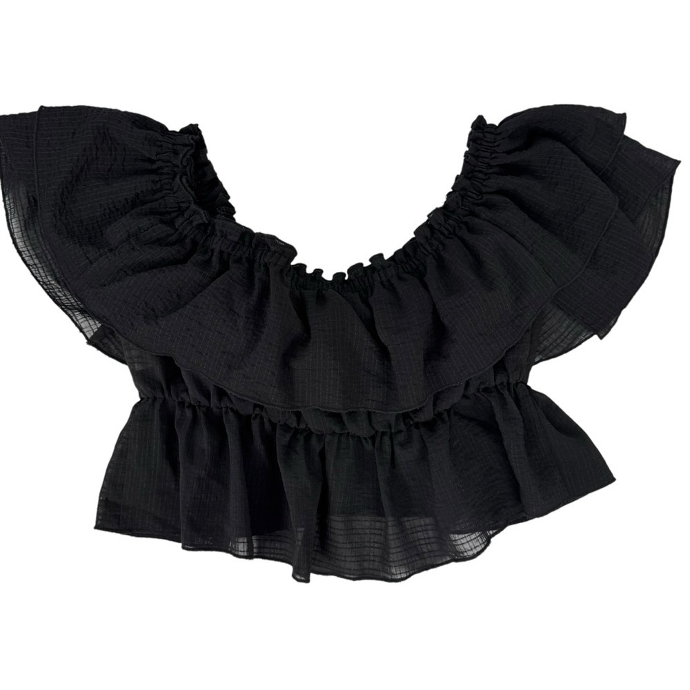 Zara Ruffled Off Shoulder Black Crop Top Size Medium Festival Casual Summer - Picture 10 of 15